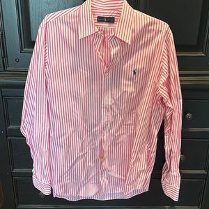 👔mens XL Ralph Lauren pink and white striped button down